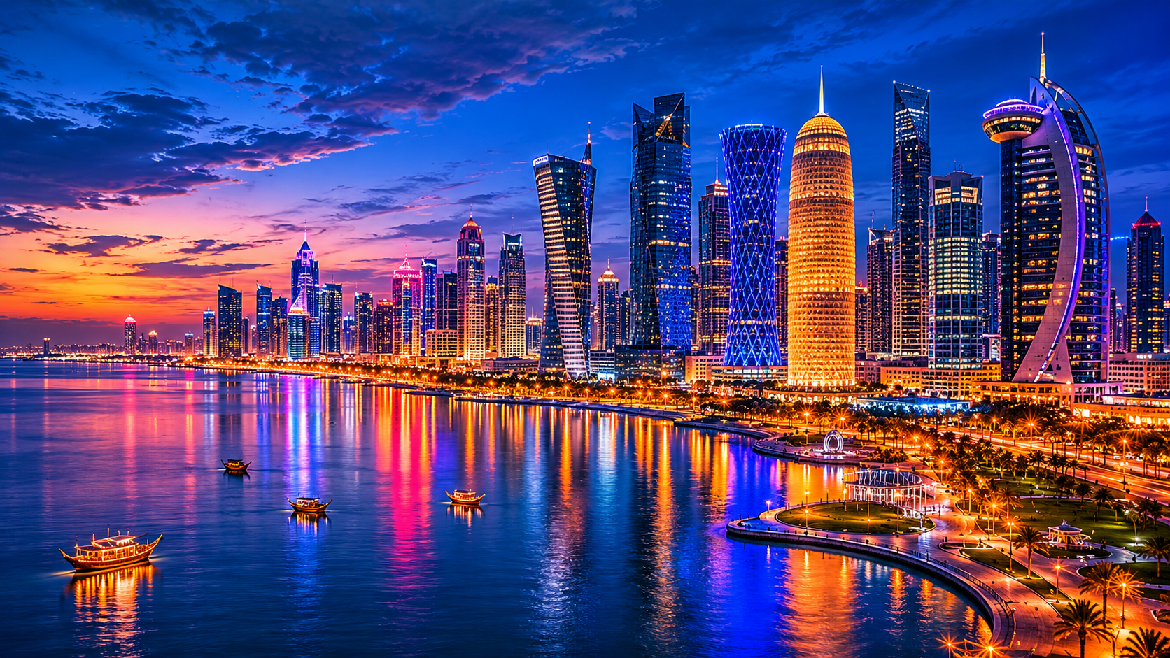 Qatar — Doha skyline at dusk